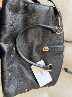 Coach Black Pebbled Leather Satchel with Gold Hardware Accents